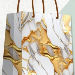 Nano Paper Gift Bag - Gold & White Luxury Liquid Swirl