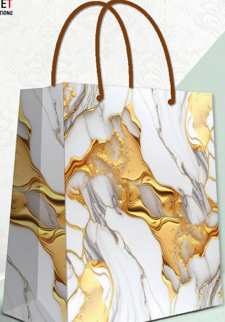 Nano Paper Gift Bag - Gold & White Luxury Liquid Swirl