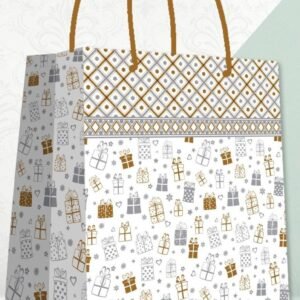 large paper gift bag pack of 12 with grey gift boxes doodle pattern