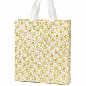Elegant Gold Printed Gift Bag with White Handles | Pack of 50