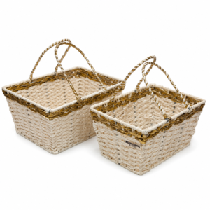 Premium Woven Gift Basket with Decorative Handles – White & Gold
