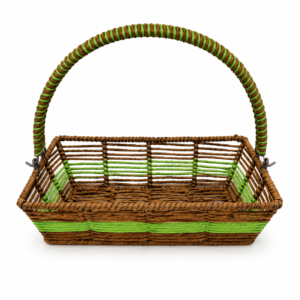 Handcrafted Woven Gift Hamper Basket with Green Accents & Handle
