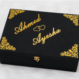 Royal Jet Black Velvet Arabic Calligraphy Nikah Gift Box Set