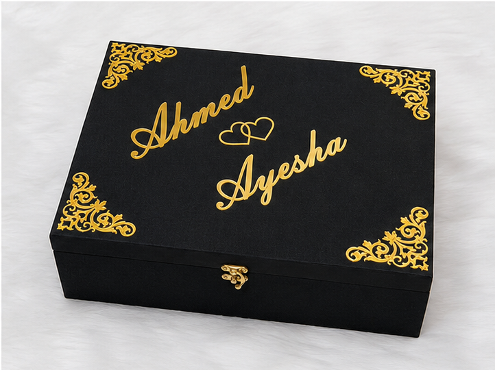 Royal Jet Black Velvet Arabic Calligraphy Nikah Gift Box Set