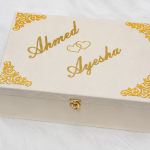 Classic Ivory Cream Velvet Custom Names Nikah Gift Box
