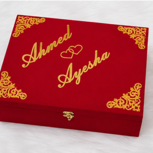 Midnight Navy Red Velvet Luxury Filigree Nikah Gift Box