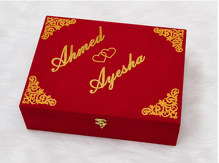 Midnight Navy Red Velvet Luxury Filigree Nikah Gift Box
