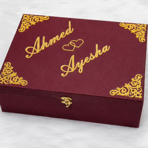 Regal Maroon Velvet Customised Nikah Gift Box with Complete Essentials