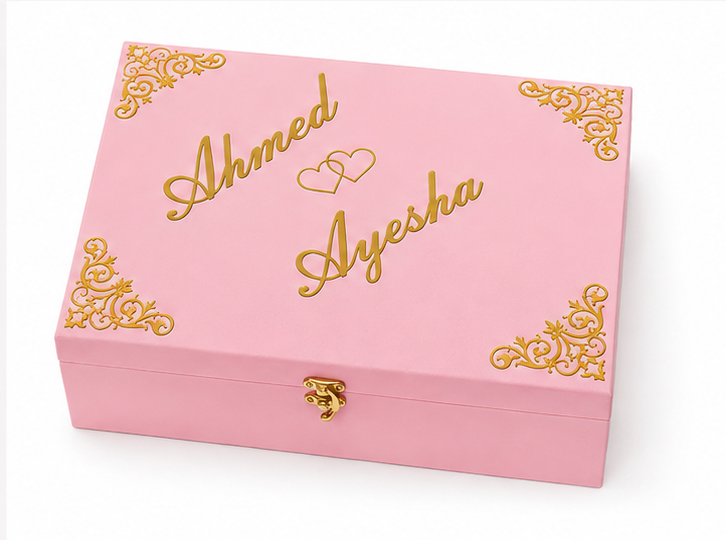 Pastel Blush Pink Velvet Monogrammed Nikah Gift Box