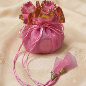 Pleated Pumpkin Potli Bag in metallic tissue shimmer fabric pack of 10