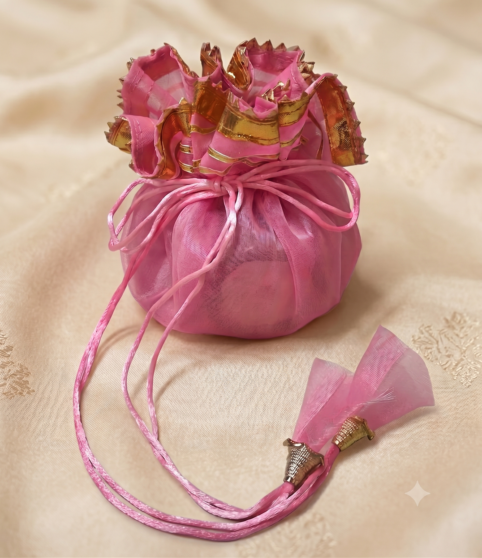 Pleated Pumpkin Potli Bag in metallic tissue shimmer fabric pack of 10