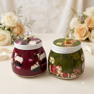 Pichwai Ceramic Dry Fruit Jars with crystal knob pair pack of 10