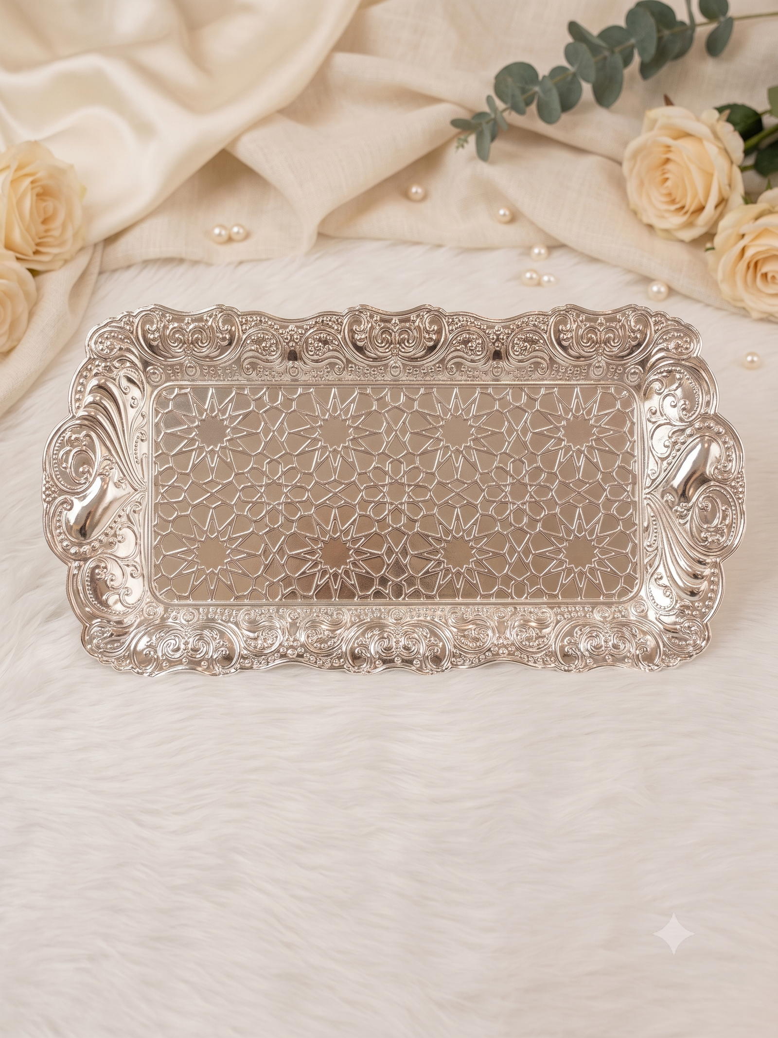 Royal Geometric Jaali German Silver Embossed Tray pack of 10