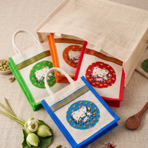pichwai print jute bags pack of 25 for return gifts