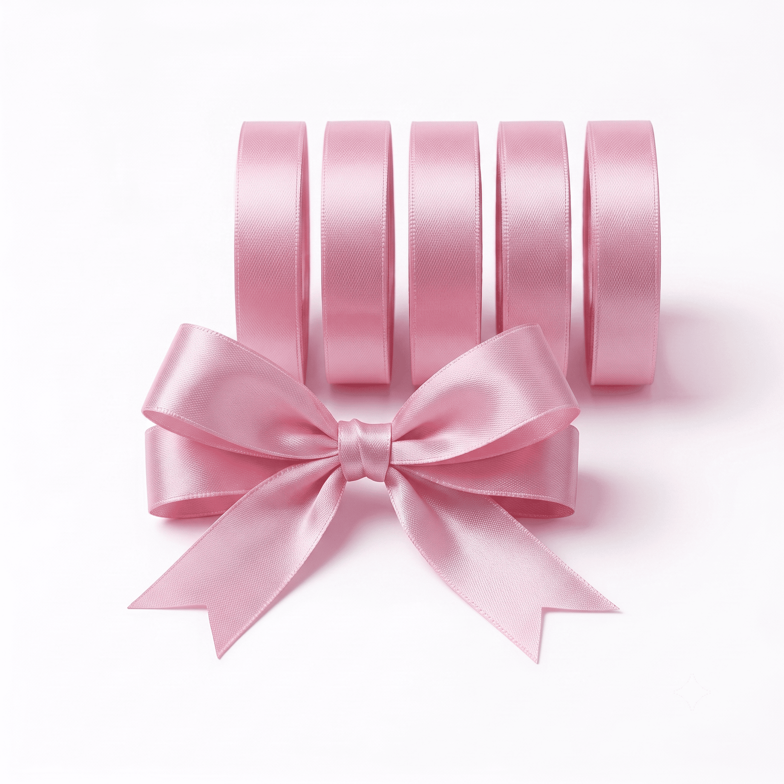 Premium Satin Ribbon Rolls - Baby Pink set of 5 for trousseau and gift packing