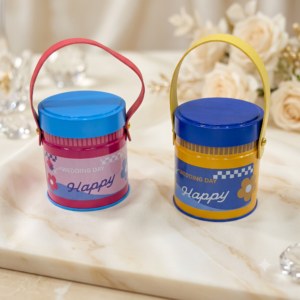 Wedding Day Festive Mini Tin Bucket Box with leatherette handle pair pack of 30