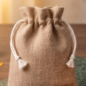 Natural Jute Drawstring Pouch with durable cinch ties for festive favors