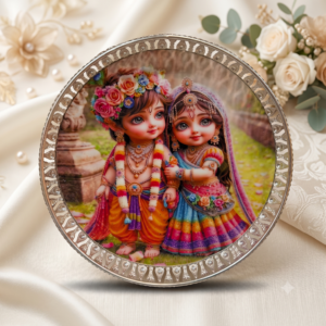 Radha Krishna Decorative German Silver Rim Gift Platter pack of 10