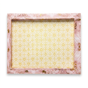 Velvet Trousseau Presentation Tray with pink lace and gold sequined border