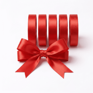 Premium Satin Ribbon Rolls - Coral Red set of 5 for wedding trousseau packing