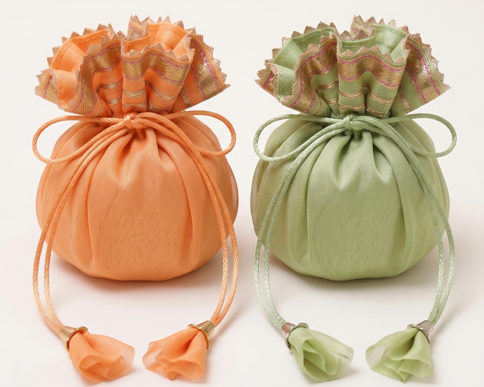 Pleated Pumpkin Potli Bag | Pack Of 10 - Image 2