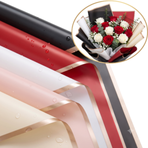 Waterproof Floral Wrapping Paper with Gold Edge - Classic Romantic Palette | Pack of 20