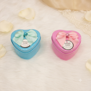 Sweet Love Heart-Shaped Mini Gift Tin Box with ribbon bow pair pack of 60