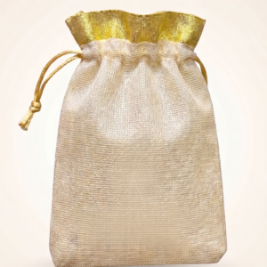 Metallic Mesh Shimmer Potli Bag with drawstring and golden accent collar