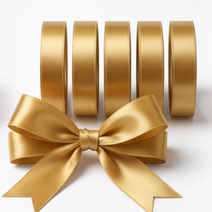 Premium Satin Ribbon Rolls - Metallic Mustard Gold 1 inch set of 5 for gift wrapping