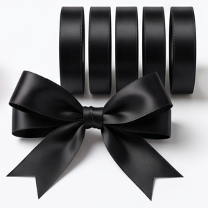 Premium Satin Ribbon Rolls - Classic Black set of 5 for luxury gift wrapping