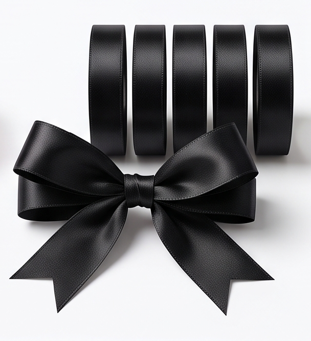 Premium Satin Ribbon Rolls - Classic Black set of 5 for luxury gift wrapping