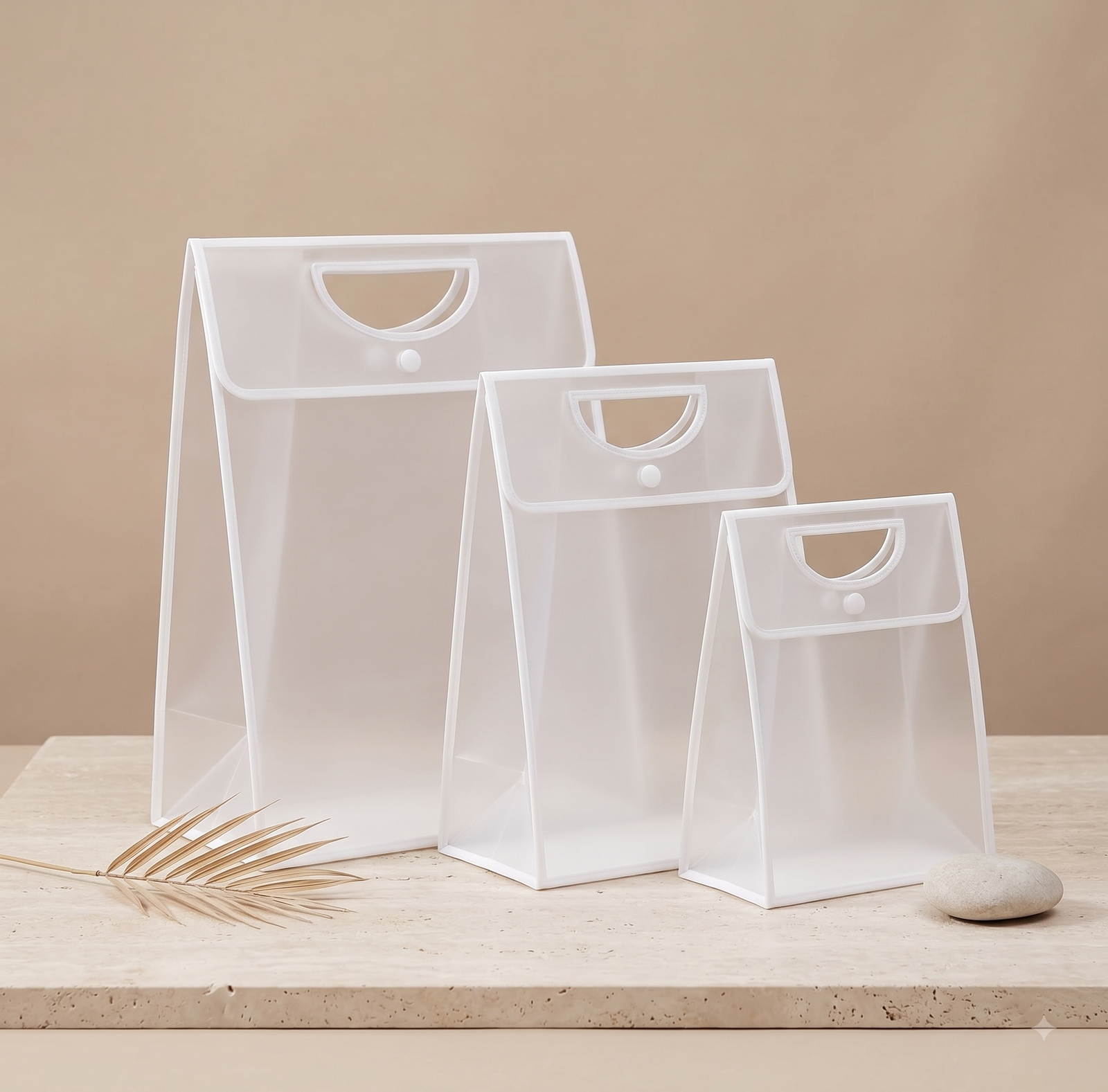 D Cut PVC Bag with Button Handle – Pack of 12