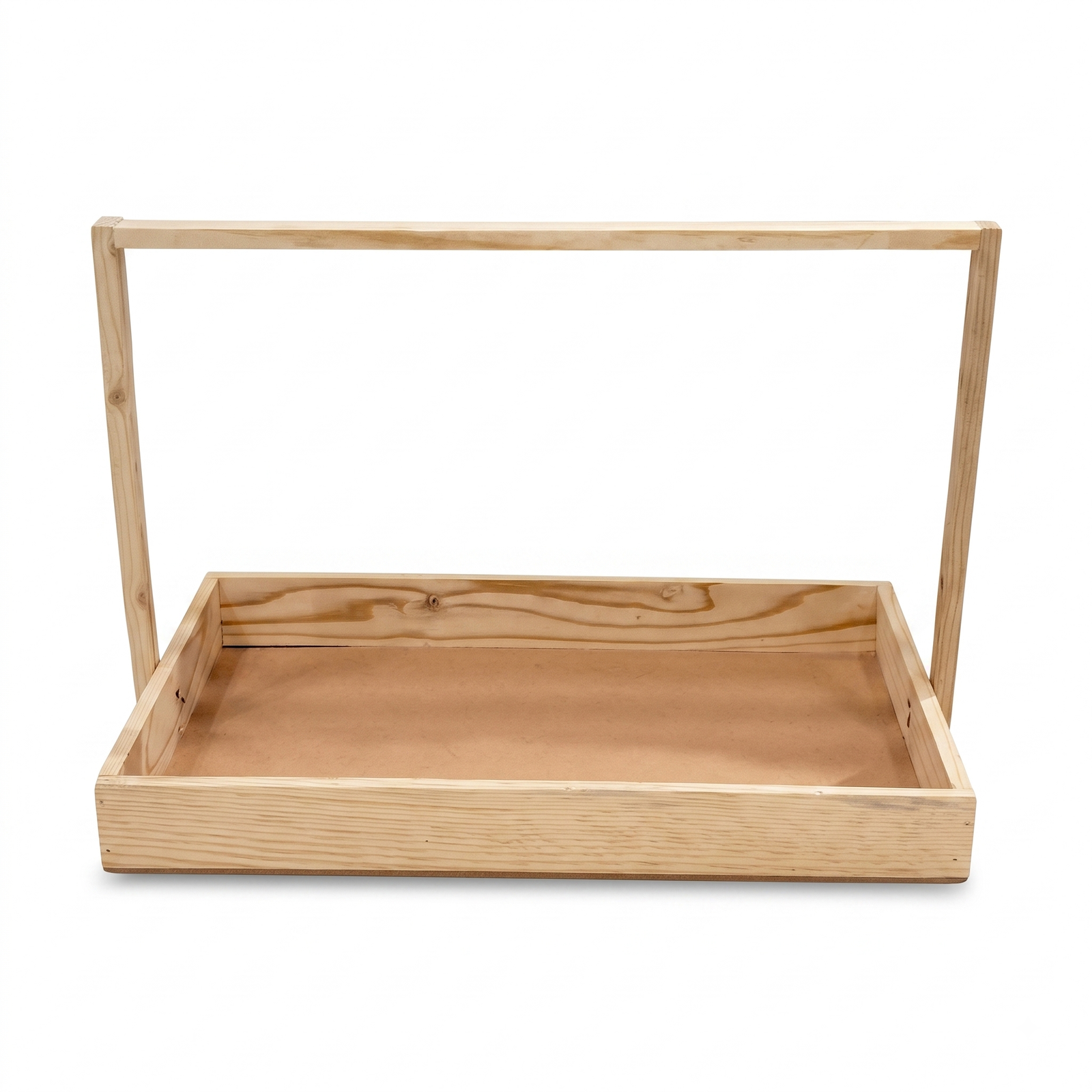 Rustic Pine Wood Rectangular Hamper Tray with Overhead Handle | 4 Peice