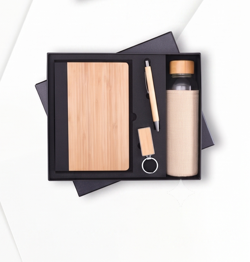 Eco-Friendly Bamboo & Cork 4-in-1 Gift Set custom corporate box