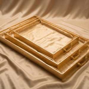 Royal Gold Satin Decorative Tray with ornate metal handles for hamper packaging