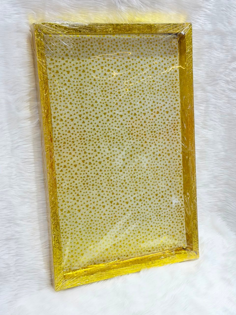 Gold Heart Pattern Shimmer Decorative Tray pack of 3 with textured glitter border