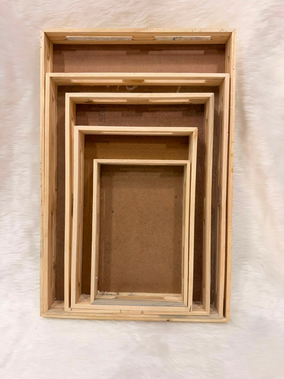 Classic Rectangular Wooden Nesting Trays (Set of 5) - Deep Rim Organizer & Serving Tray