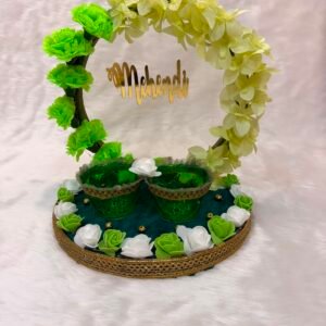 Floral Ring Mehndi Platter with 2 emerald bowls in green and white