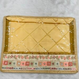 Designer Quilted Saree Pouch with Embroidered Mirror Work Border | Pack of 6