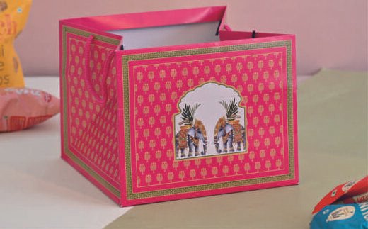 Pink with Elephant Motif Gift Carry Bag | Pack of 20