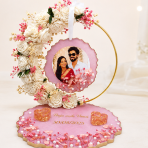 Handcrafted Wedding Ring Platter with floral hoop and photo frame
