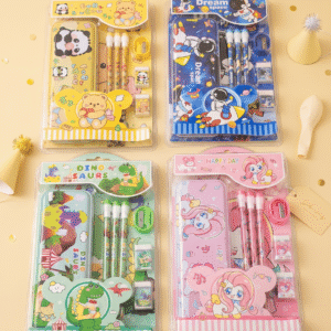 Kids Cartoon Theme Metal Pencil Box & Stationery Set