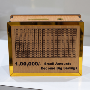 1,00,000 Target Wooden Money Saving Challenge Box with Gold Border