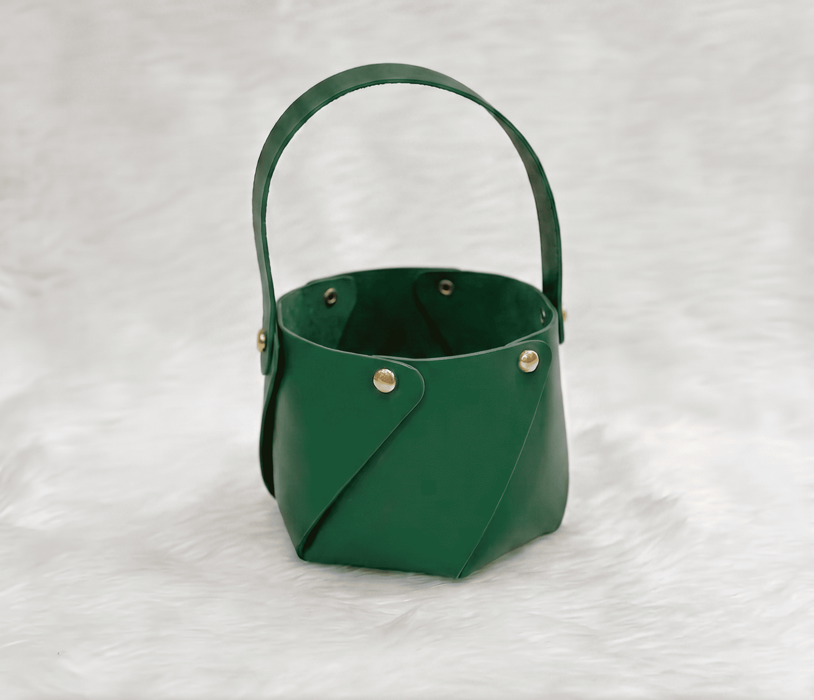 Mini Faux Leather Round Bucket Favor Bag with Handle |10 pcs pack