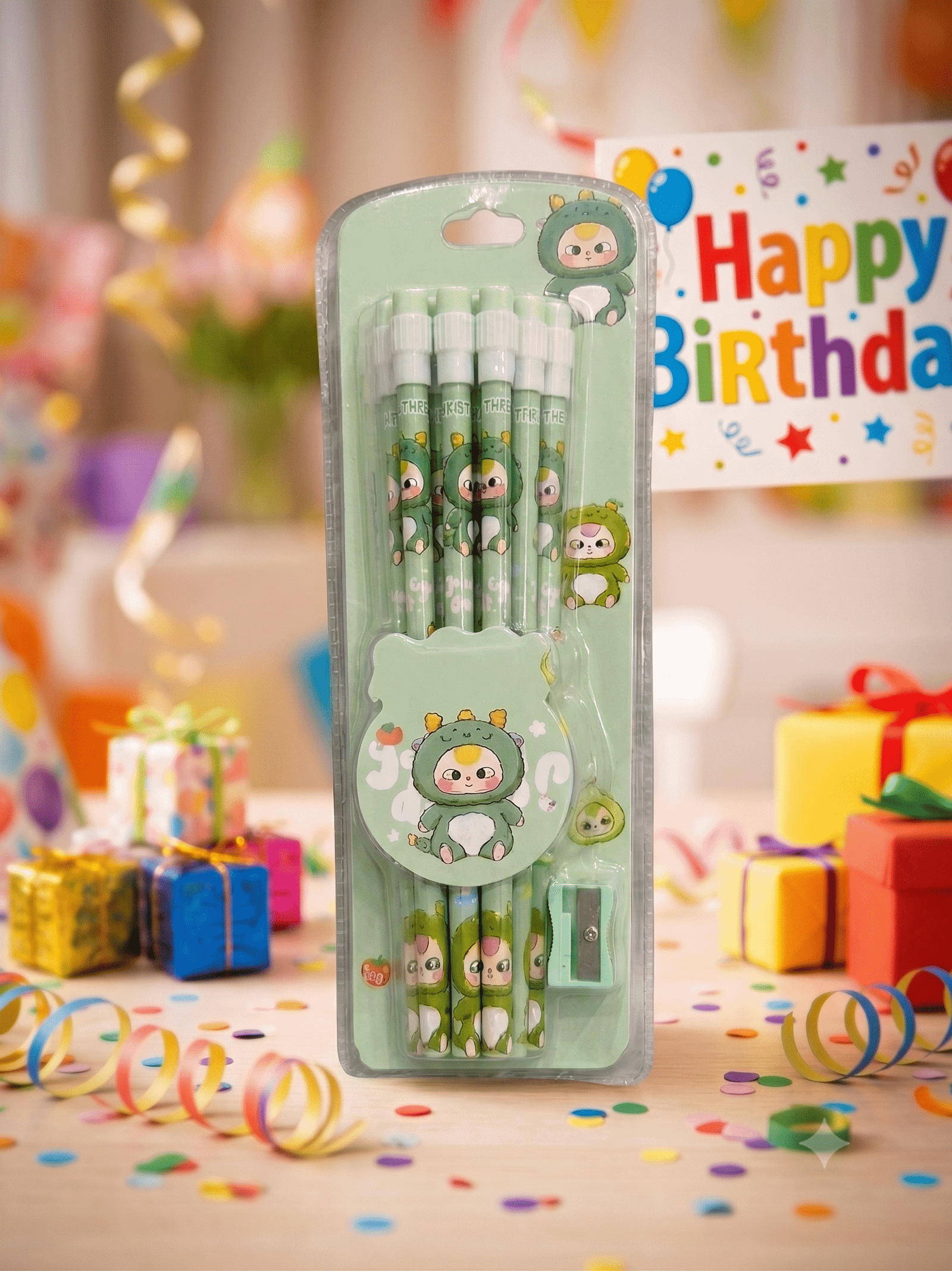 Baby Three Dino Edition Pastel Green Pencil Set with Sharpener |10 pcs pack