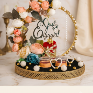 Luxury Indian Engagement Ring Platter in peacock blue velvet with dual ring boxes