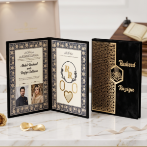 Customized Luxury Velvet Nikah Nama Keepsake Book and Certificate Folder with gold foil calligraphy