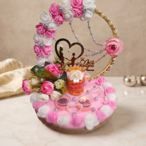 Proposing Couple Silhouette Ring Platter in blush pink velvet with twin ring holders
