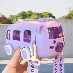Toy Bus Shaped Sipper Water Bottle with Shoulder Strap & Movable Wheels - Lilac Purple |10 pcs pack